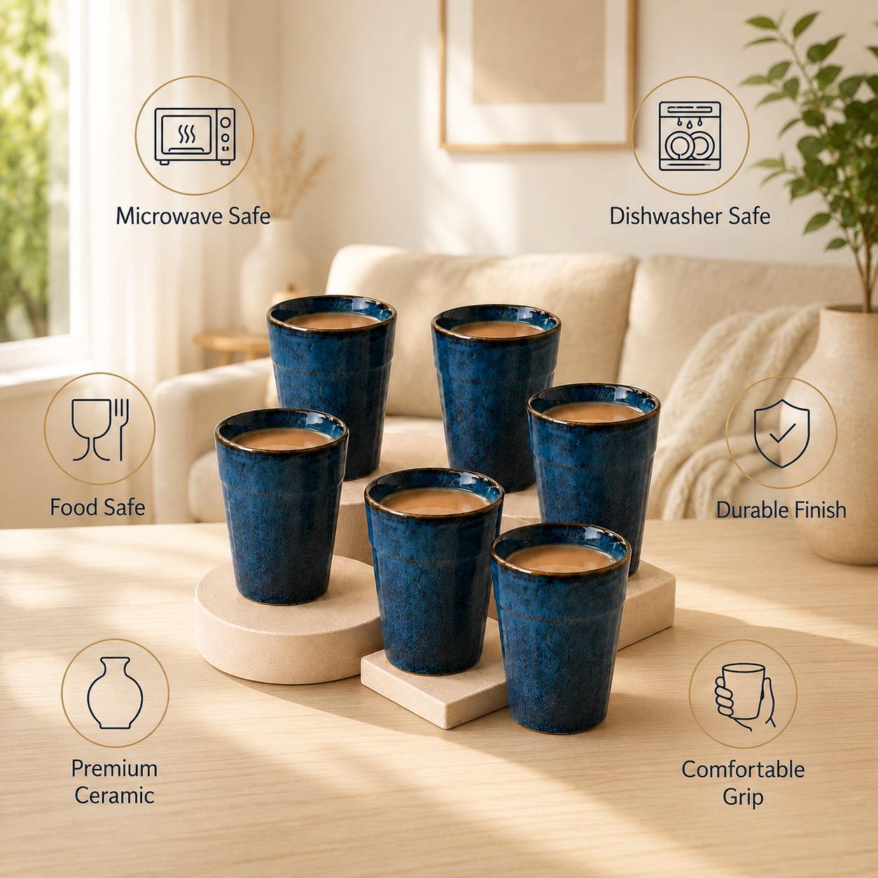 nestcase Ceramic Chai Kulhads Set of 6 – Reactive Blue, 100 ml - image 4