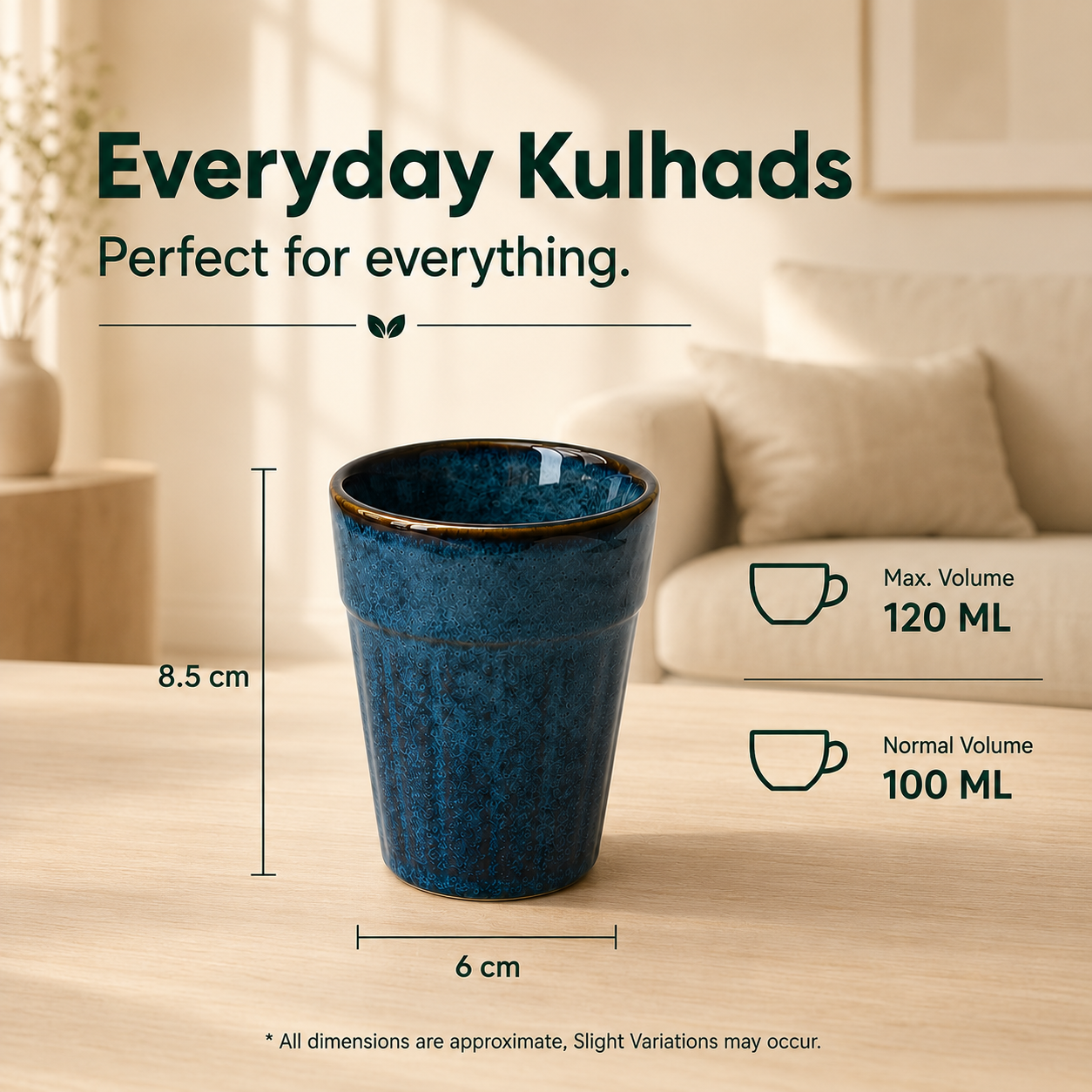 nestcase Ceramic Chai Kulhads Set of 6 – Reactive Blue, 100 ml - image 3