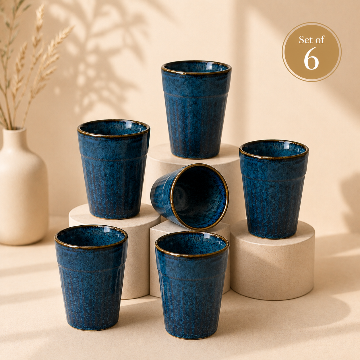 nestcase Ceramic Chai Kulhads Set of 6 – Reactive Blue, 100 ml - image 2
