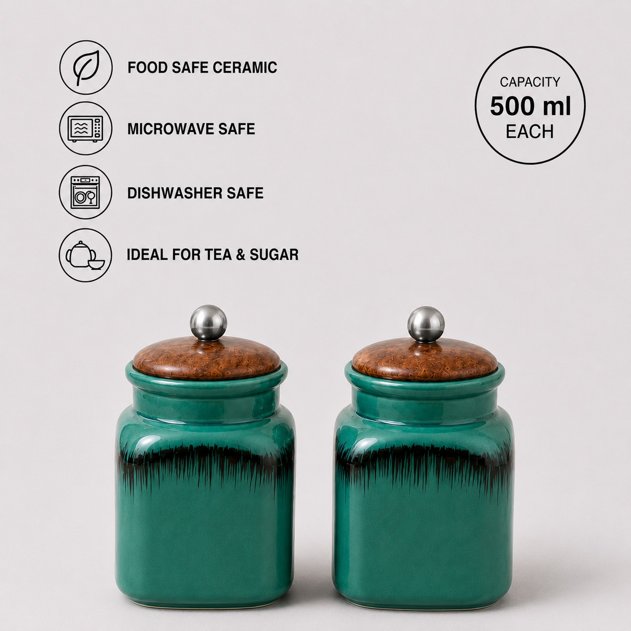 nestcase Ceramic Tea Sugar Jars Set of 2 | 500 ml Each with Stand - image 5