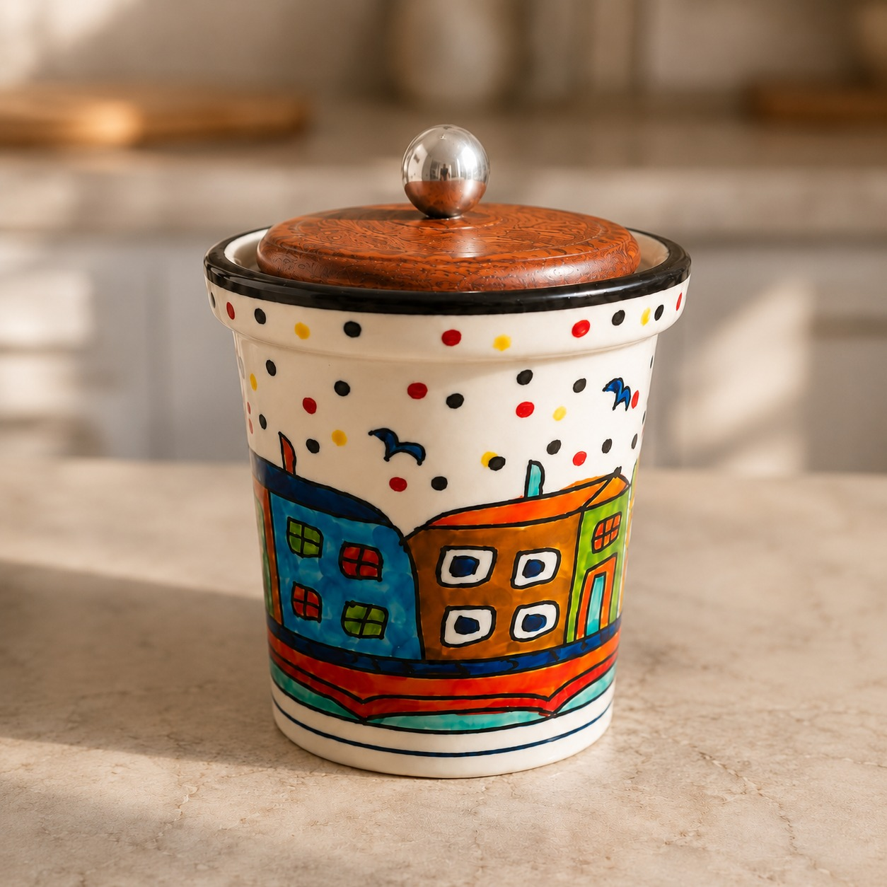 nestcase Ceramic Storage Jar with Wooden Lid | 700 ml Kitchen Canister - image 1