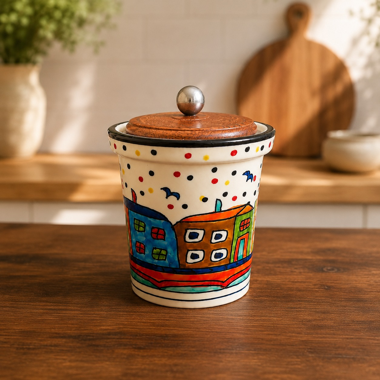 nestcase Ceramic Storage Jar with Wooden Lid | 700 ml Kitchen Canister - image 2