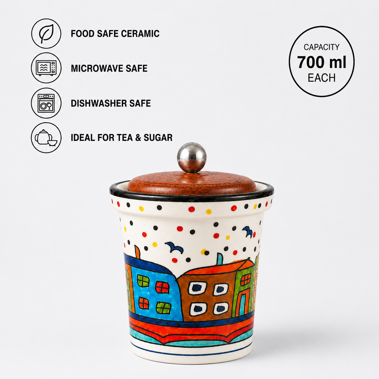 nestcase Ceramic Storage Jar with Wooden Lid | 700 ml Kitchen Canister - image 5