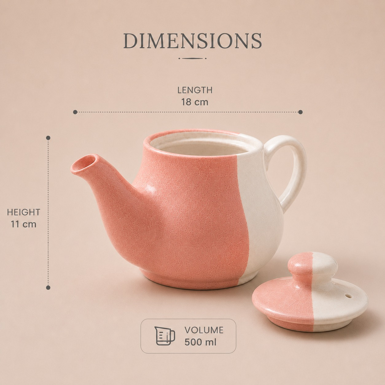 nestcase Ceramic Tea Set | 500 ml Teapot, 2 Cups & Serving Tray | Pink White - image 5