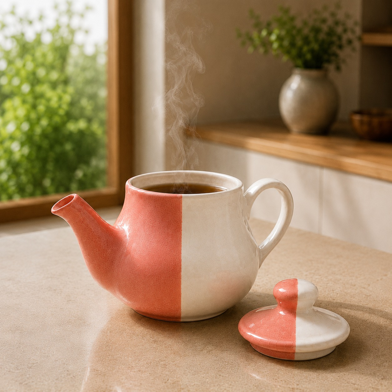 nestcase Ceramic Tea Set | 500 ml Teapot, 2 Cups & Serving Tray | Pink White - image 2
