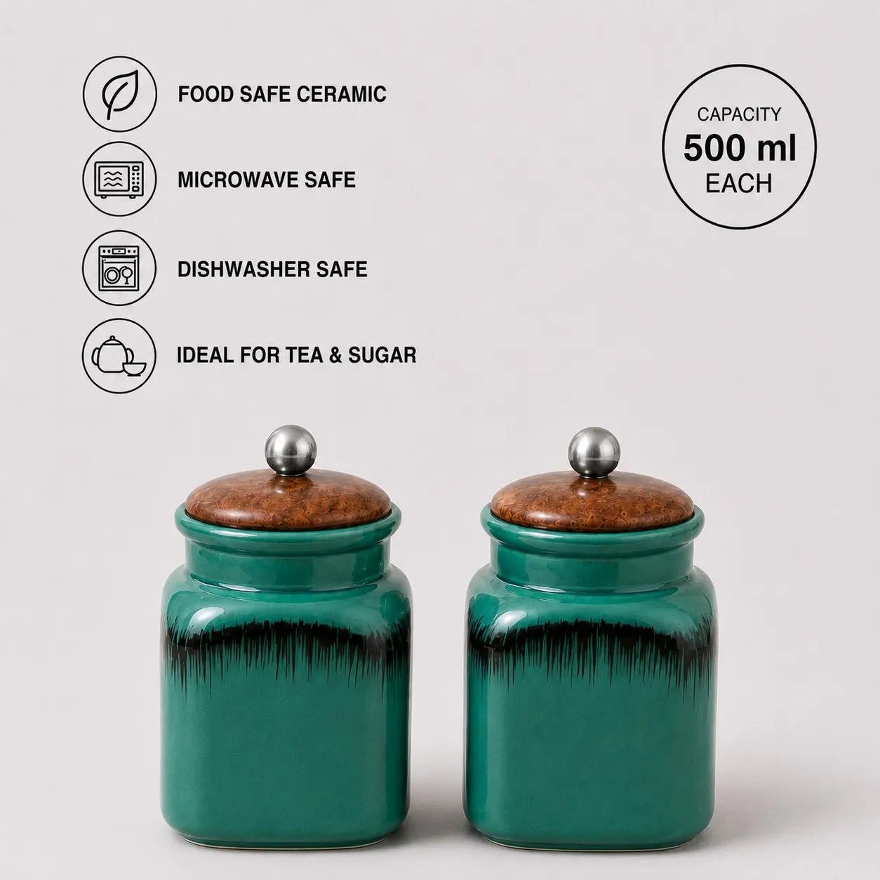 nestcase Ceramic Tea Sugar Jars Set of 2 | 500 ml Each with Stand - image 5