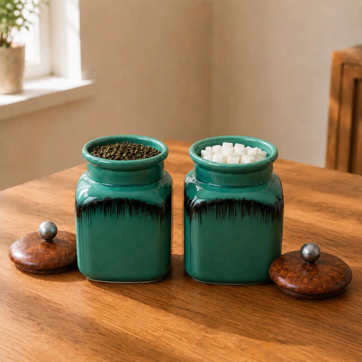 nestcase Ceramic Tea Sugar Jars Set of 2 | 500 ml Each with Stand - image 3