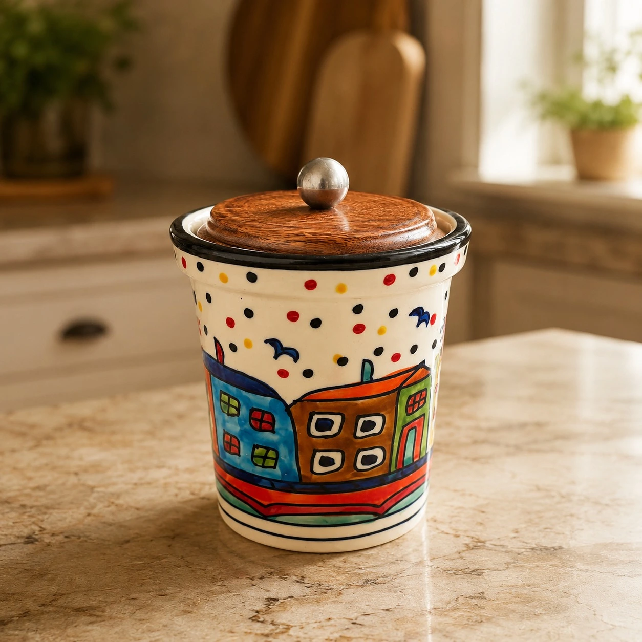 nestcase Ceramic Storage Jar with Wooden Lid | 700 ml Kitchen Canister - image 3