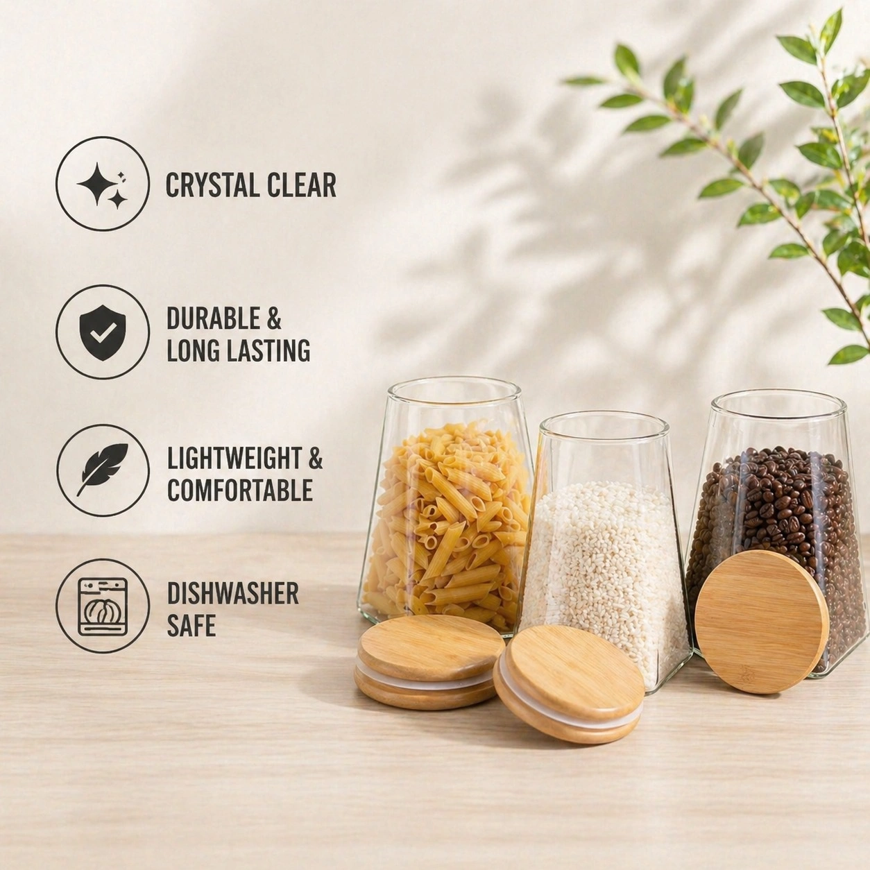 nestcase Pyramidal Glass Storage Jars Set of 3 – 800 ml, 520 ml and 420 ml - image 4