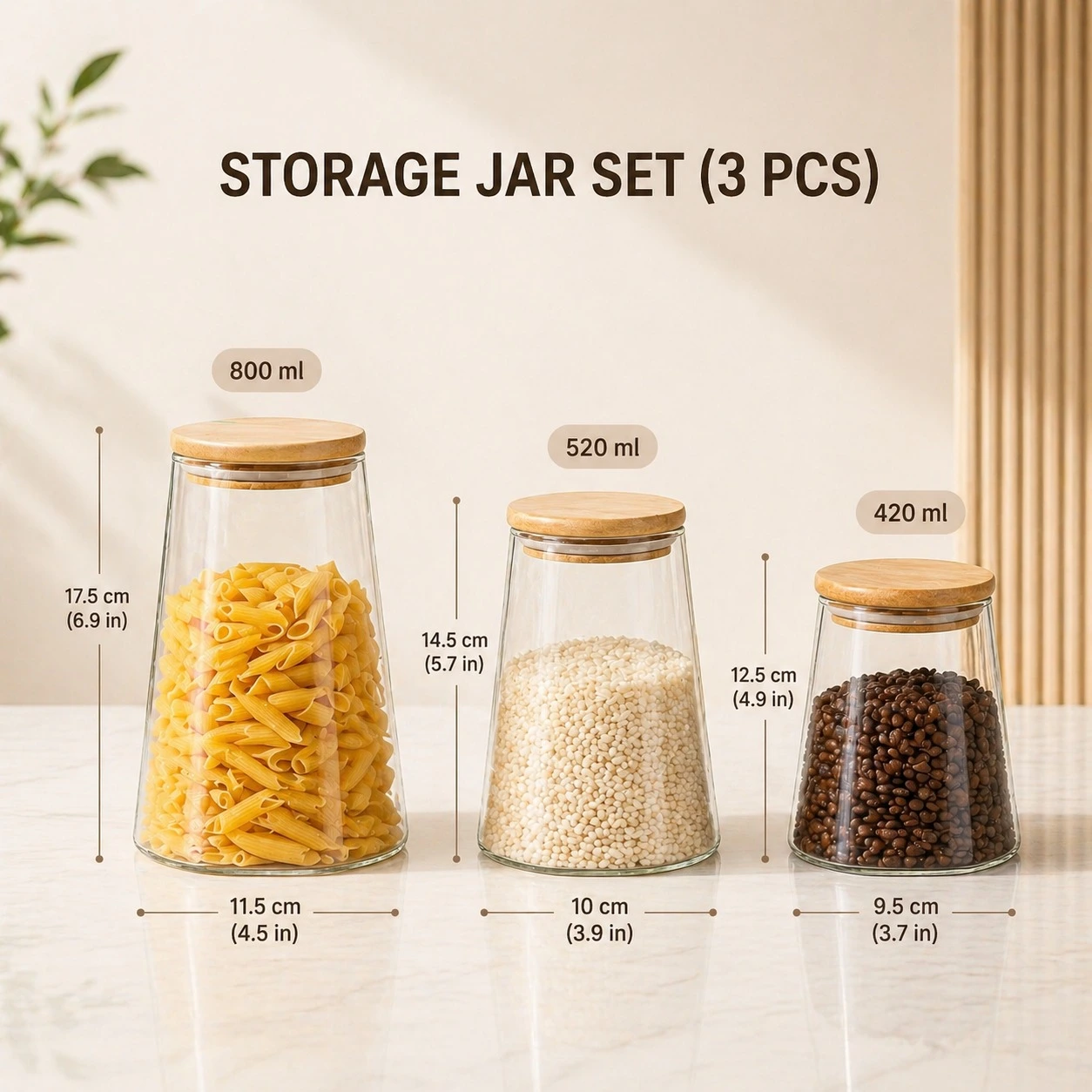 nestcase Pyramidal Glass Storage Jars Set of 3 – 800 ml, 520 ml and 420 ml - image 3