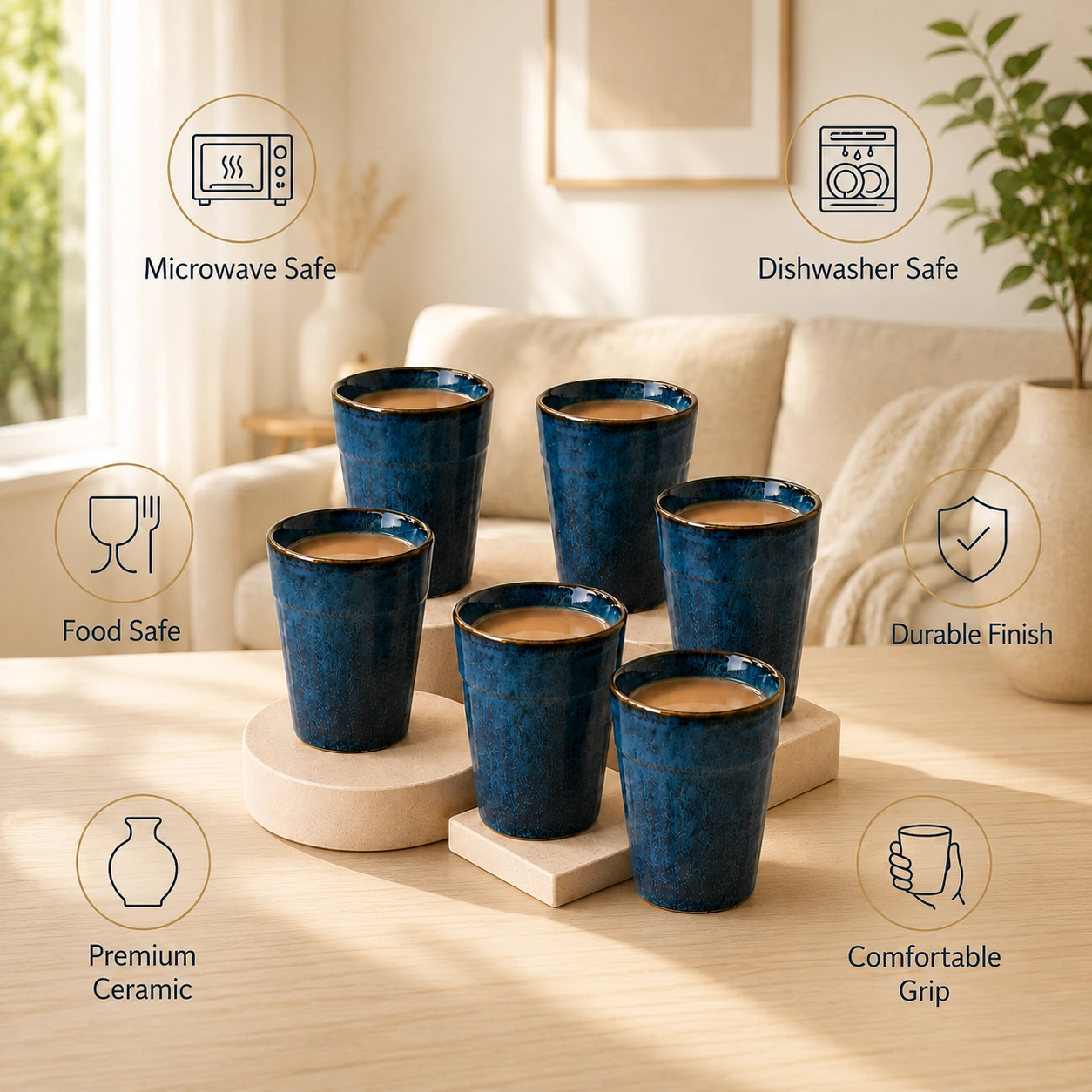 nestcase Ceramic Chai Kulhads Set of 6 – Reactive Blue, 100 ml - image 4