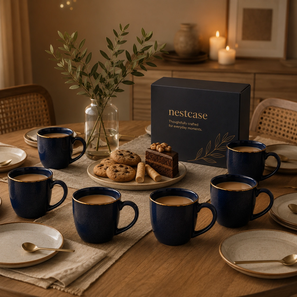 nestcase Ceramic Tea & Coffee Mugs Set of 6 – Midnight Blue with Golden Rim - image 5