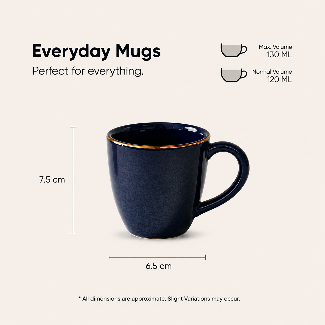 nestcase Ceramic Tea & Coffee Mugs Set of 6 – Midnight Blue with Golden Rim - image 3