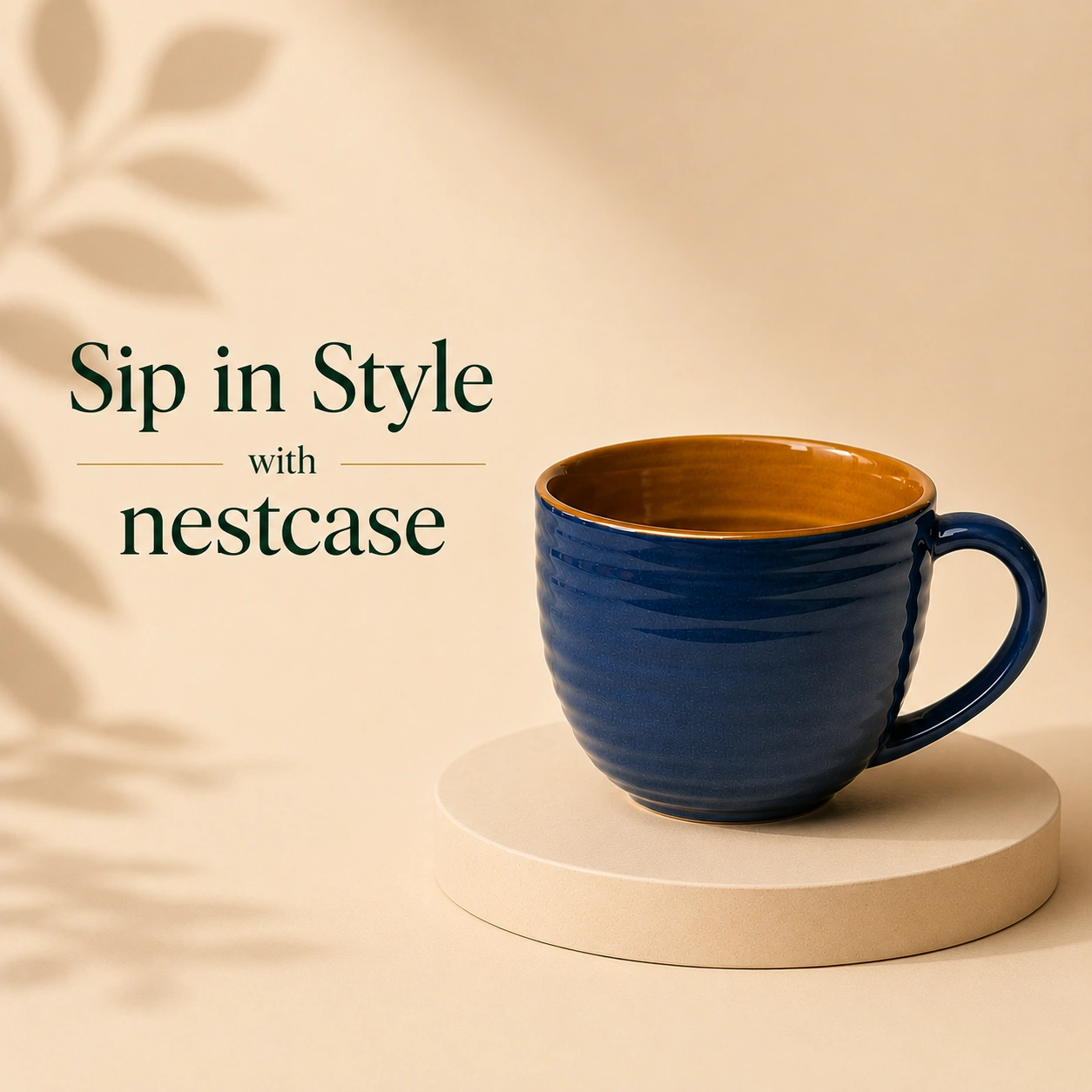 nestcase Ceramic Coffee & Soup Cups Set of 2 – Glossy Blue & Brown - image 2