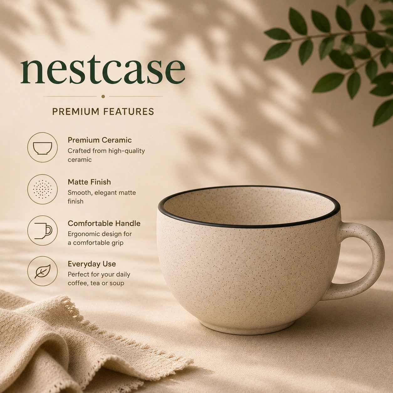 nestcase Ceramic Coffee & Soup Cups Set of 2 – Speckled Beige - image 4