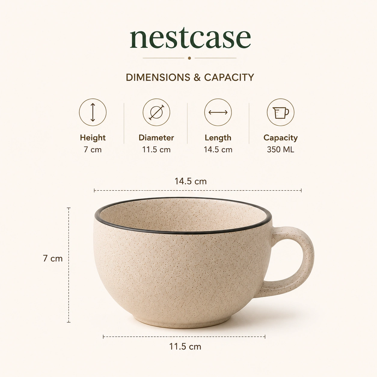 nestcase Ceramic Coffee & Soup Cups Set of 2 – Speckled Beige - image 3