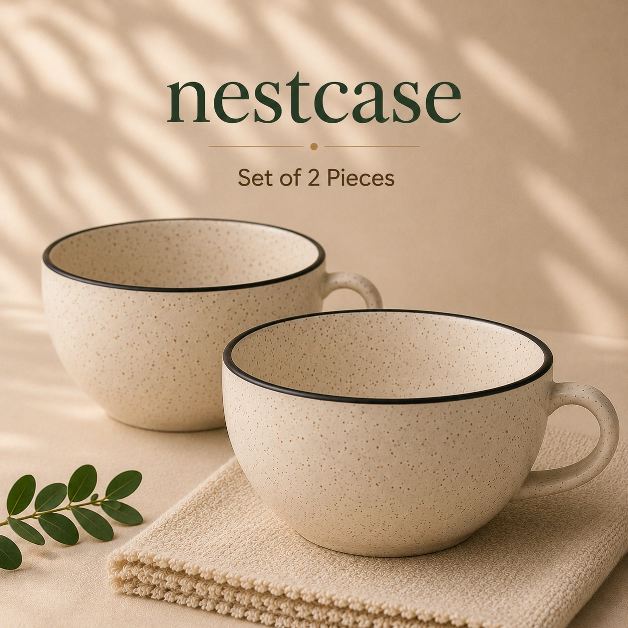nestcase Ceramic Coffee & Soup Cups Set of 2 – Speckled Beige - image 2