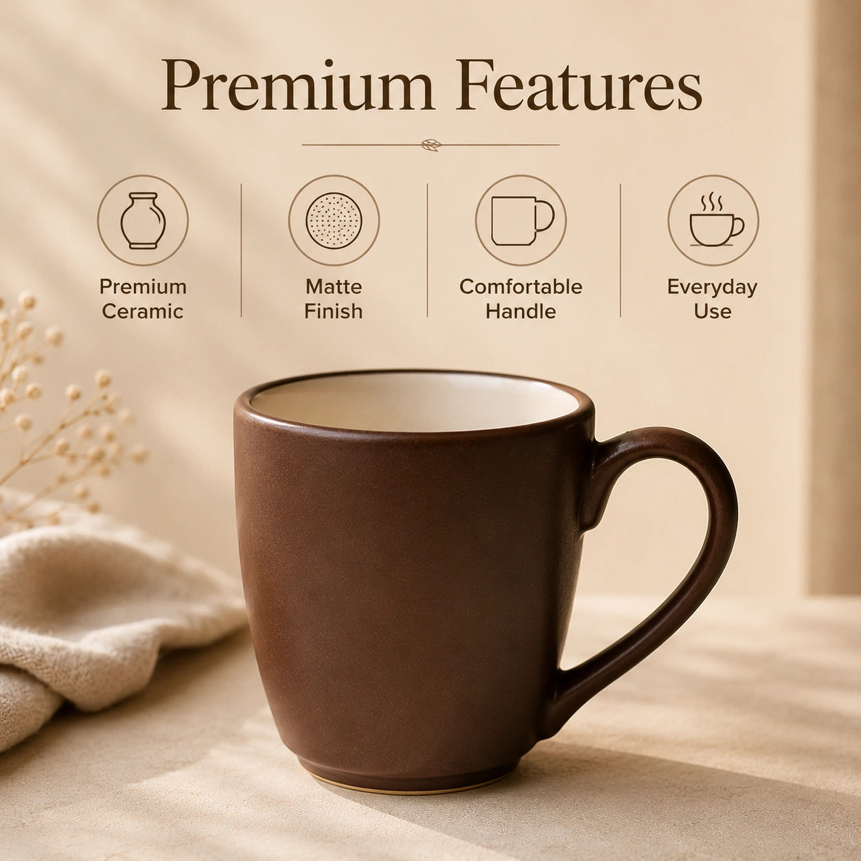 nestcase Ceramic Tea & Coffee Mugs Set of 6 – Matte Brown - image 4