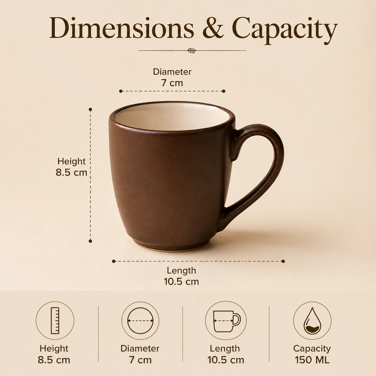 nestcase Ceramic Tea & Coffee Mugs Set of 6 – Matte Brown - image 3