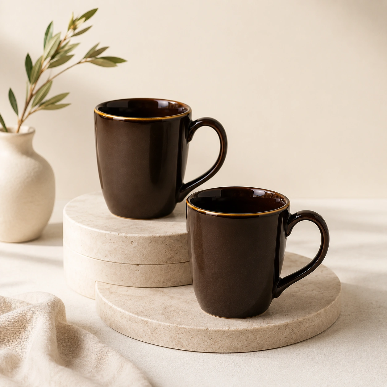 nestcase Ceramic Tea & Coffee Mugs Set of 2 – Brown with Golden Rim - image 1
