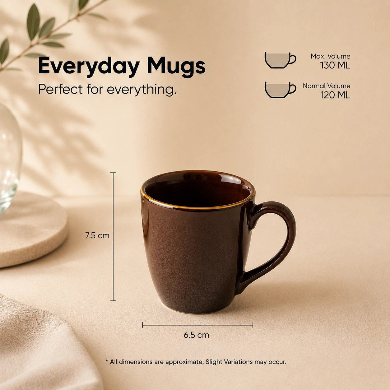 nestcase Ceramic Tea & Coffee Mugs Set of 2 – Brown with Golden Rim - image 3