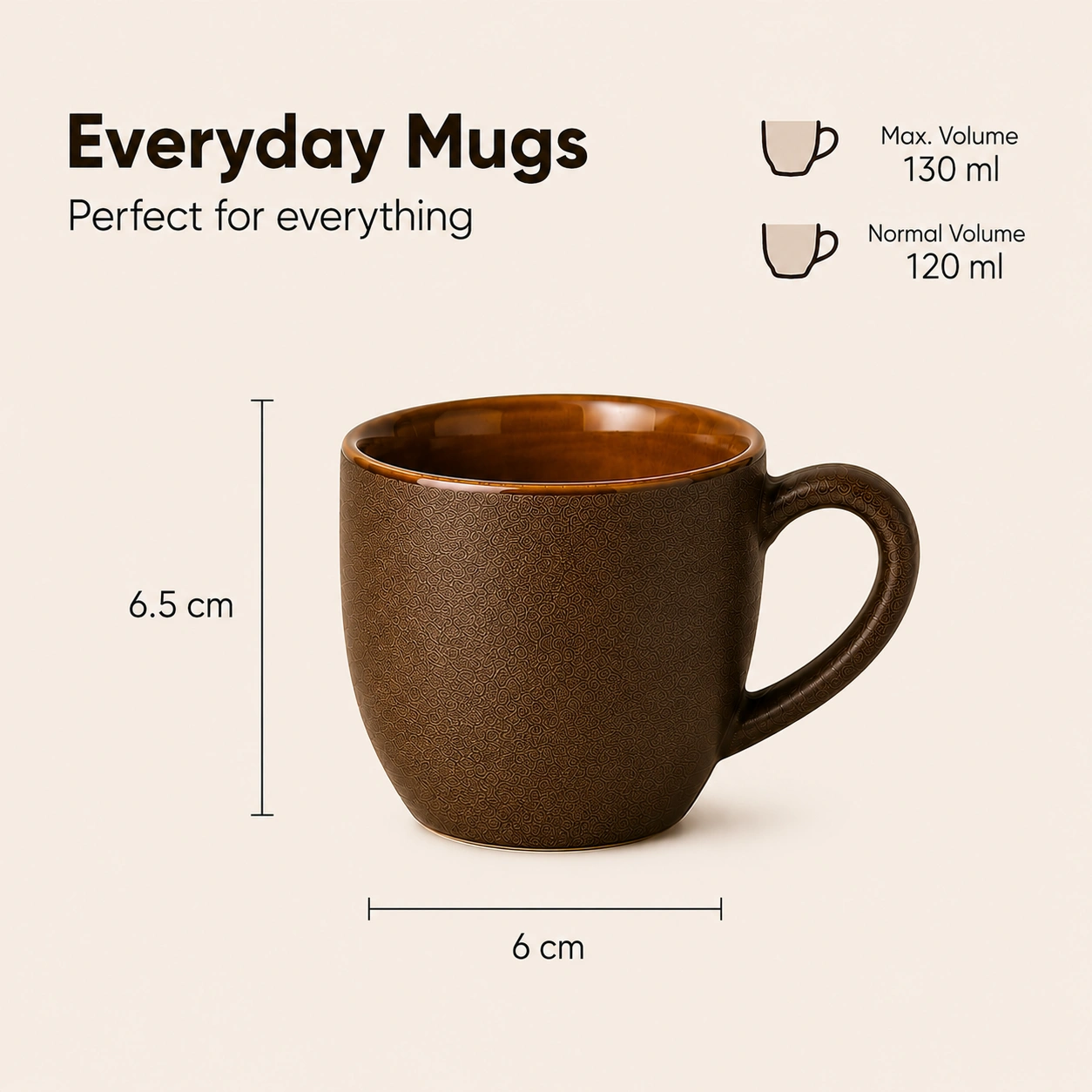 nestcase Ceramic Tea & Coffee Mugs Set of 6 – Brown - image 2