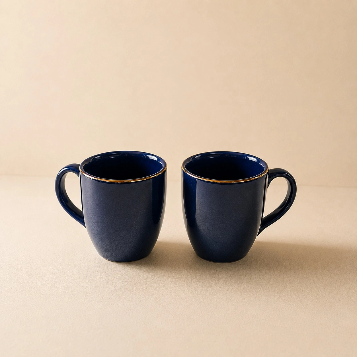 nestcase Ceramic Tea & Coffee Mugs Set of 2 – Midnight Blue with Golden Rim - image 2
