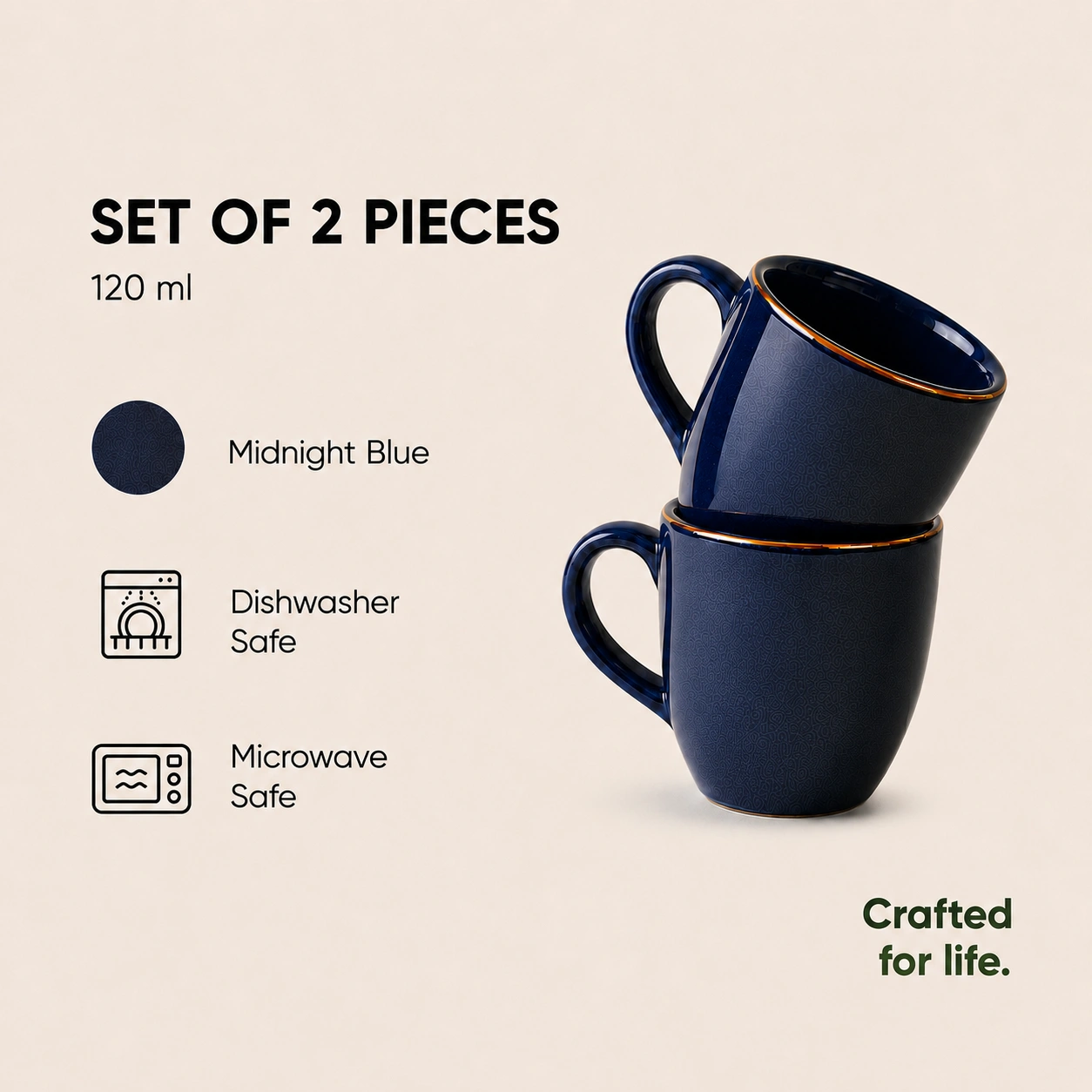 nestcase Ceramic Tea & Coffee Mugs Set of 2 – Midnight Blue with Golden Rim - image 4
