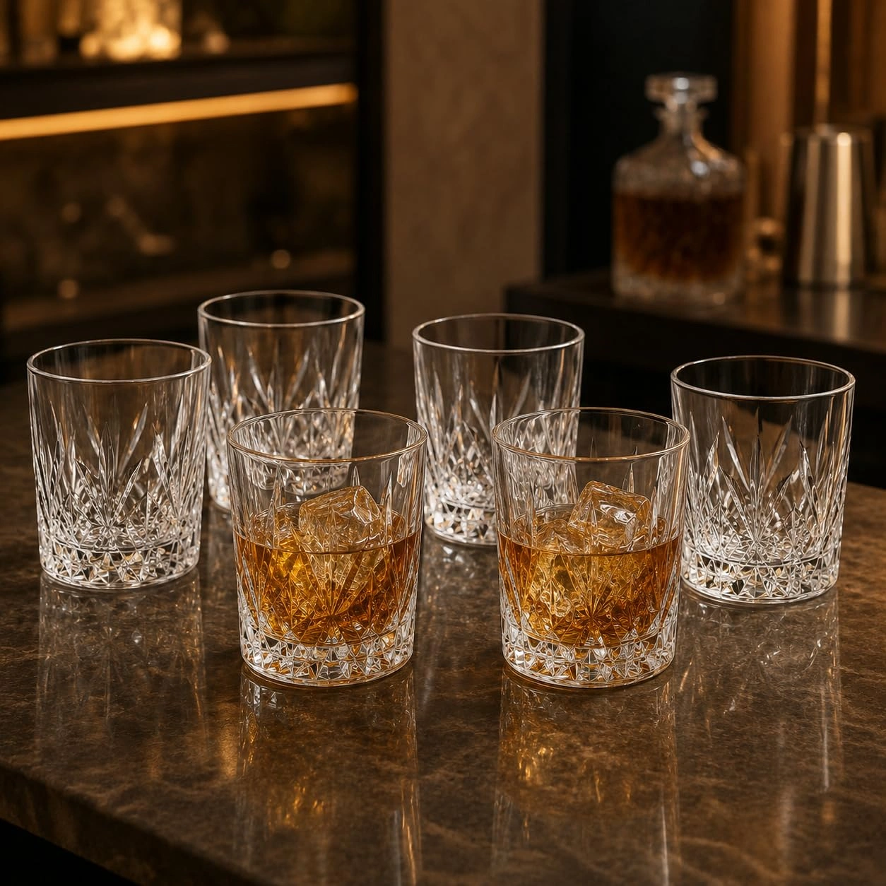 nestcase 300 ml Geometric Cut Clear Whiskey Glass Set of 6  - image 1