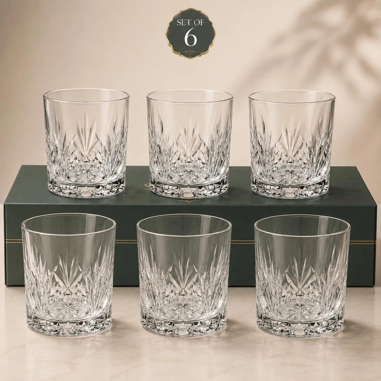 nestcase 300 ml Geometric Cut Clear Whiskey Glass Set of 6  - image 5
