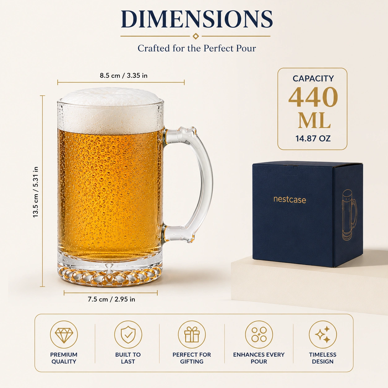 nestcase 440ml Notched Grip Beer Mug Set of 6 - image 3