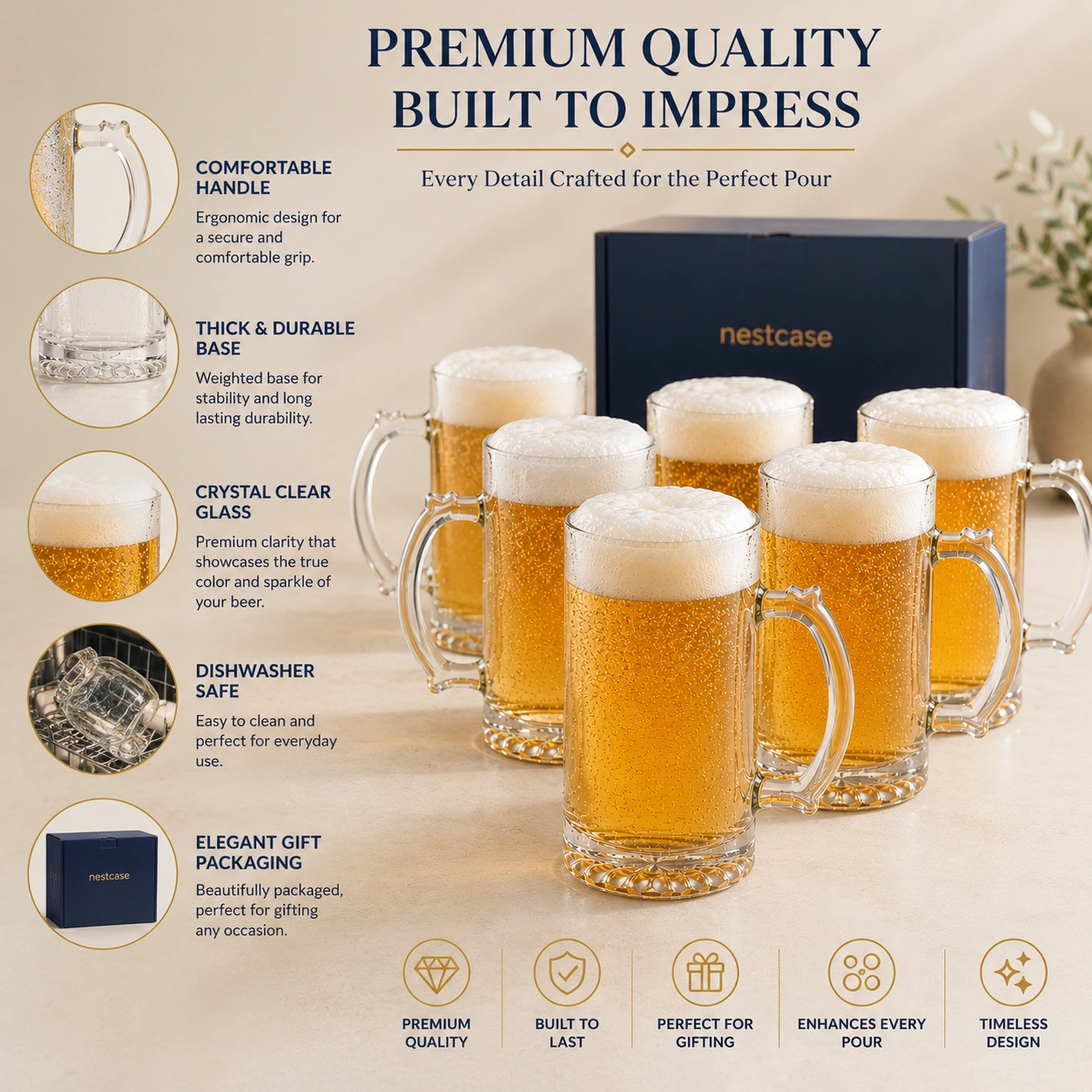 nestcase 440ml Notched Grip Beer Mug Set of 6 - image 4