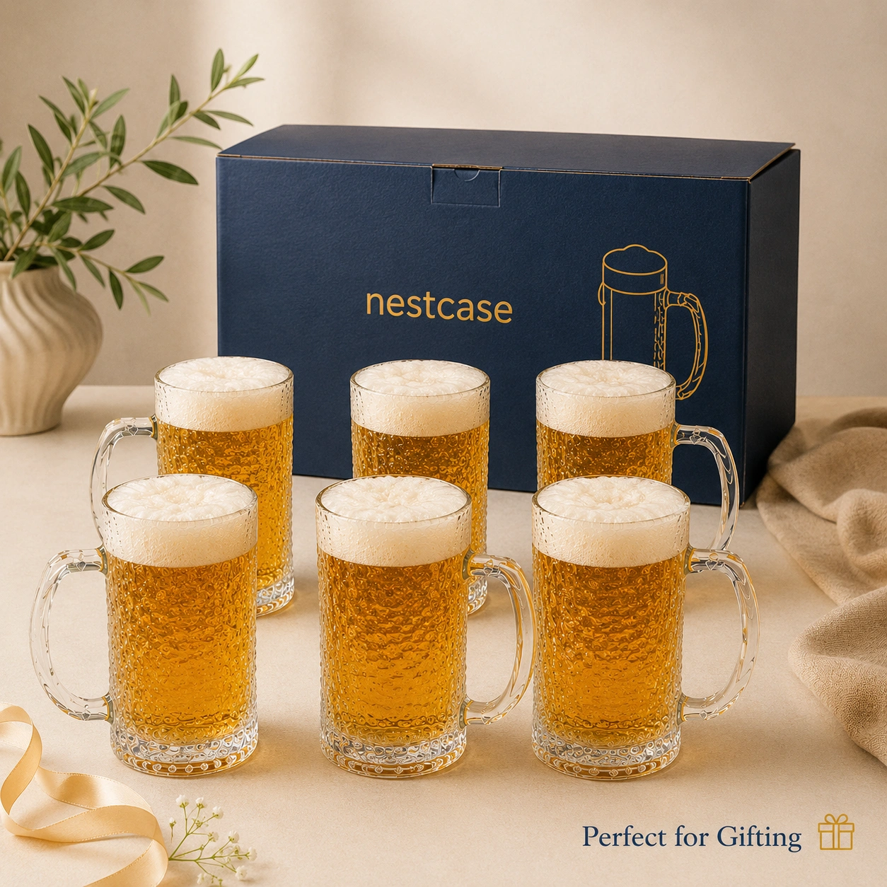 nestcase 480ml Hammered Glass Beer Mug Set of 6 - image 5