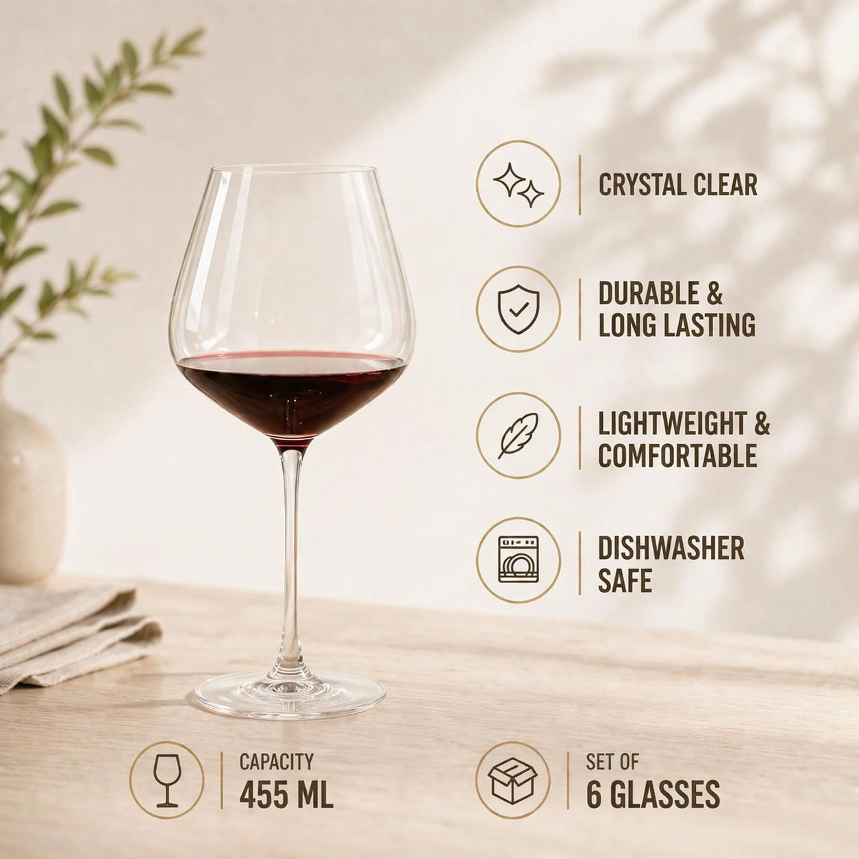 nestcase 455 ml Red Wine Glass Set of 6  - image 4