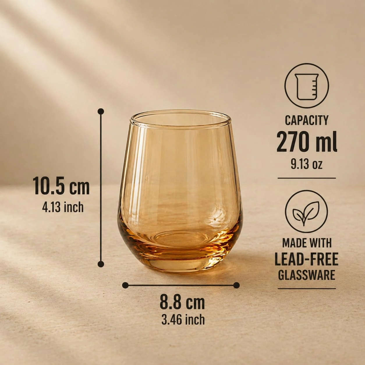 nestcase 270 ml Golden Whiskey Glass Set of 6  - image 3