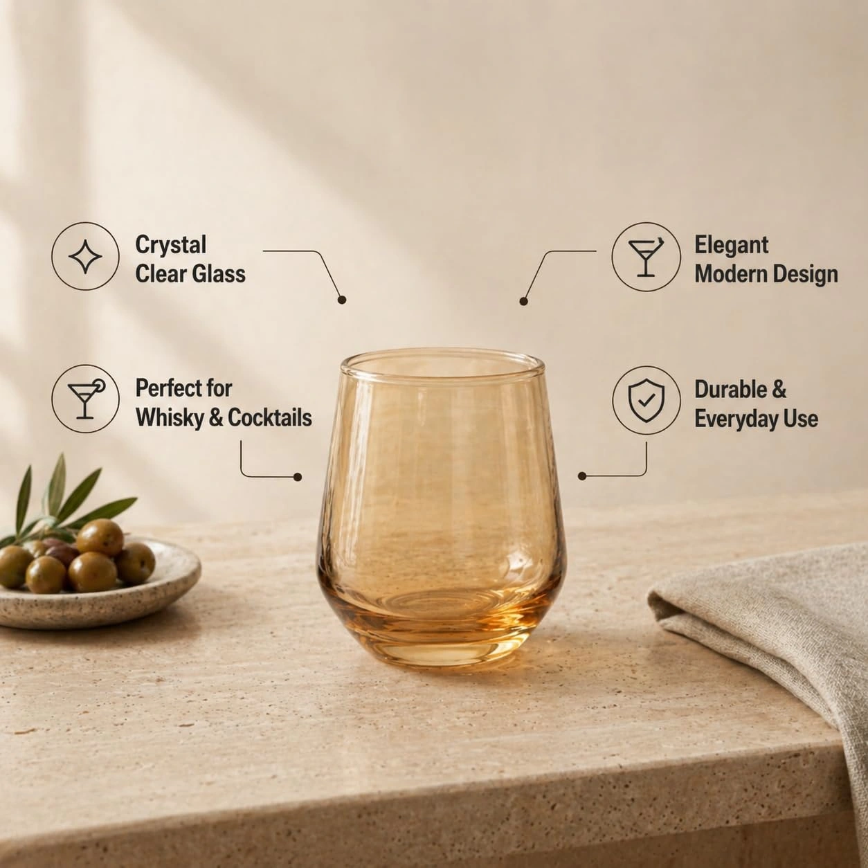nestcase 270 ml Golden Whiskey Glass Set of 6  - image 4