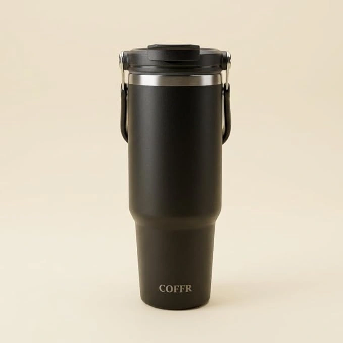 nestcase 304 Stainless Steel Tumbler with Straw and Top Handle – Black - image 1