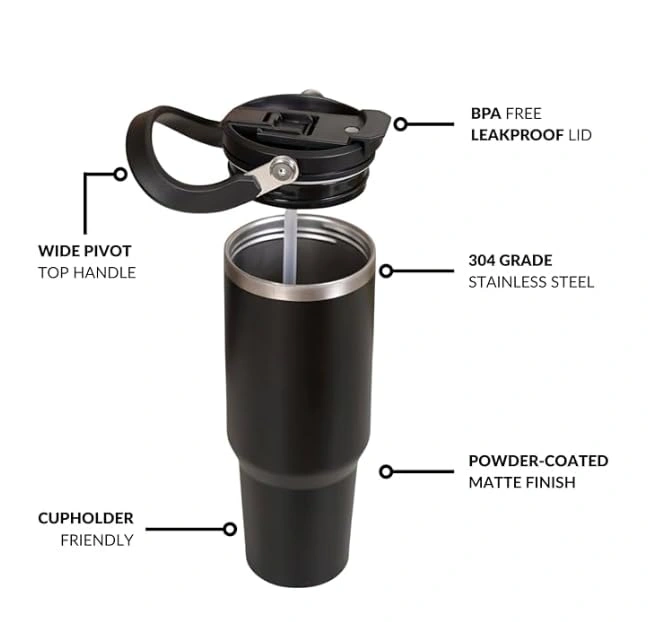 nestcase 304 Stainless Steel Tumbler with Straw and Top Handle – Black - image 3