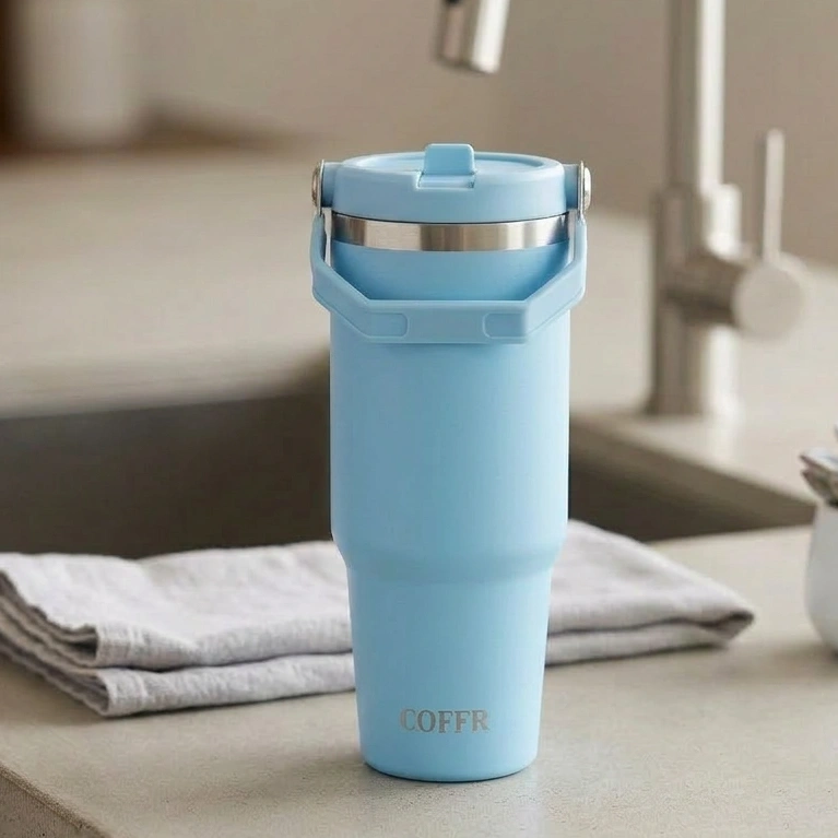 nestcase Stainless Steel Tumbler with Lid & Straw – 890 ml, Blue - image 3
