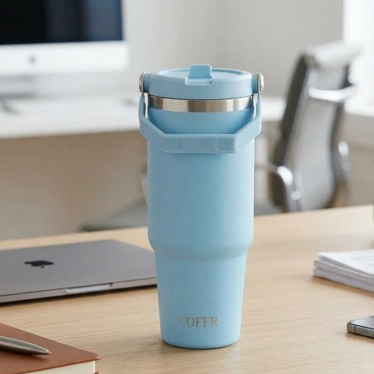 nestcase Stainless Steel Tumbler with Lid & Straw – 890 ml, Blue - image 4