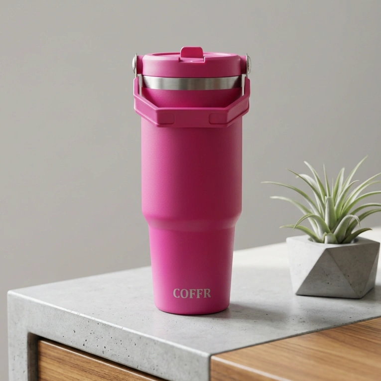 nestcase Stainless Steel Tumbler with Lid & Straw – 890 ml, Pink - image 4