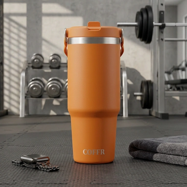 nestcase Stainless Steel Tumbler with Lid & Straw – 890 ml, Orange - image 3