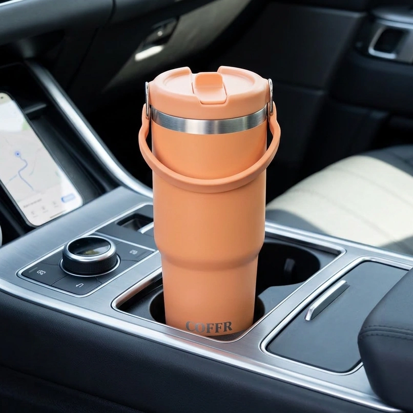 nestcase Stainless Steel Tumbler with Lid & Straw – 890 ml, Orange - image 4