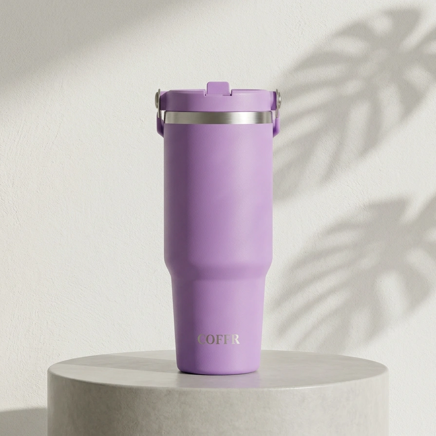 nestcase Stainless Steel Tumbler with Lid & Straw – 890 ml, Purple  - image 1