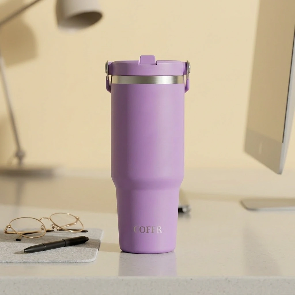 nestcase Stainless Steel Tumbler with Lid & Straw – 890 ml, Purple  - image 3