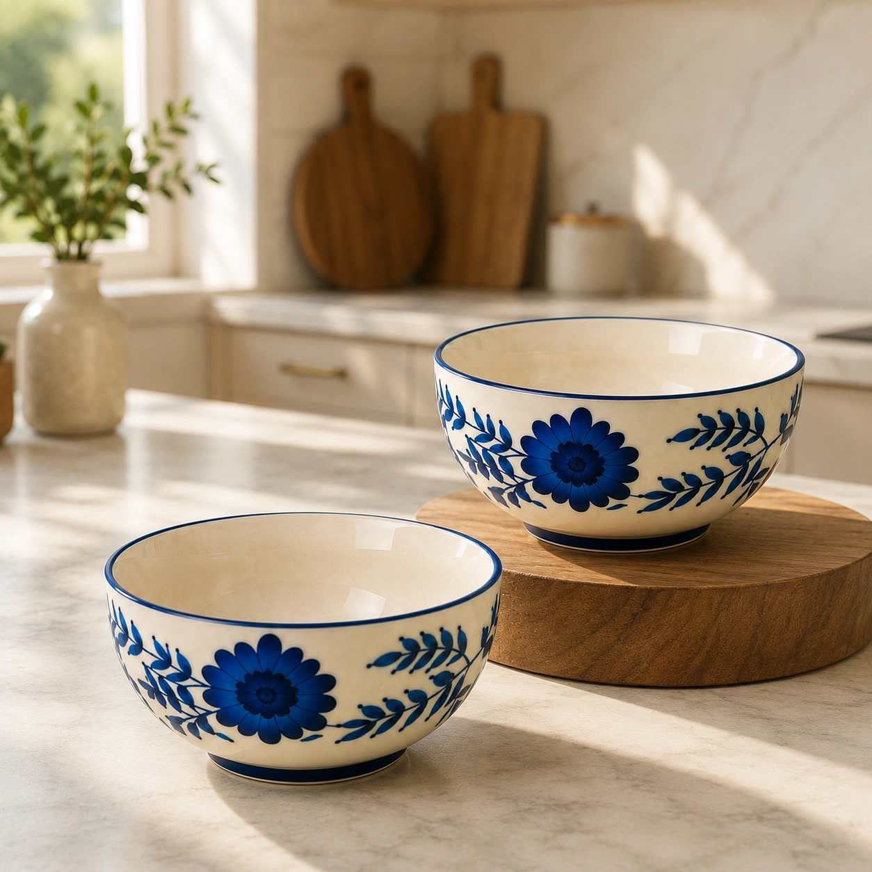 nestcase Ceramic Serving Bowls Set of 2 – Floral Blue - image 1