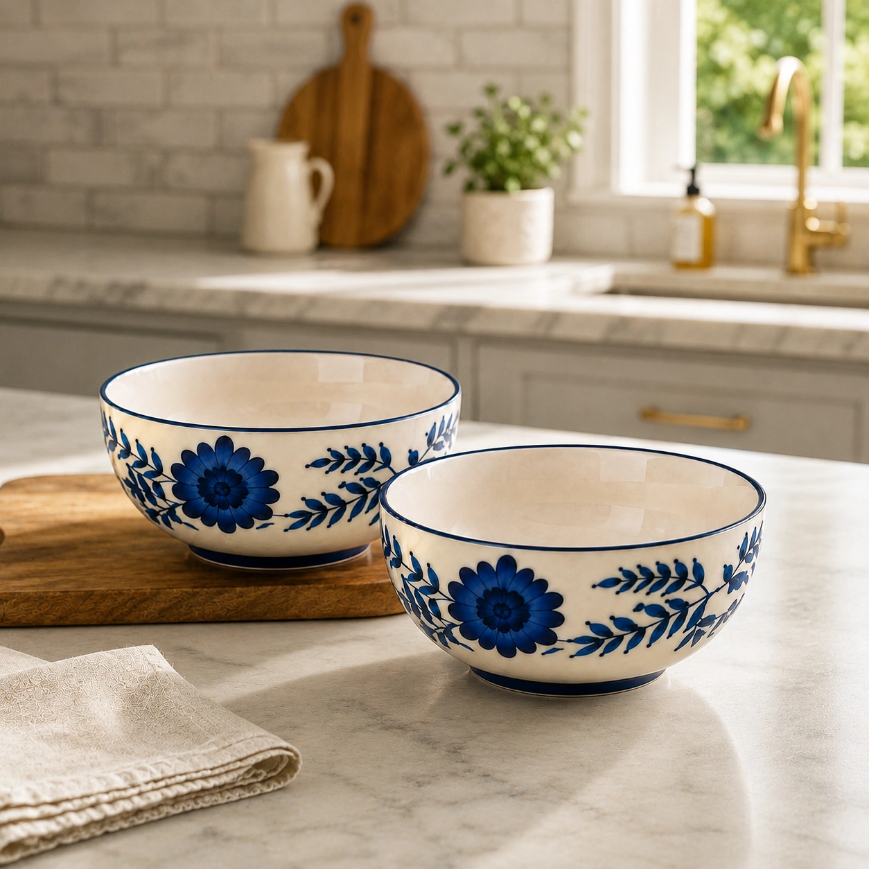 nestcase Ceramic Serving Bowls Set of 2 – Floral Blue - image 2