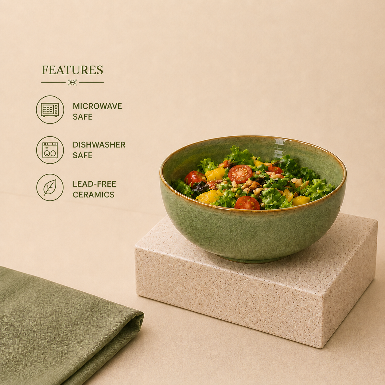 nestcase Ceramic Serving Bowls Set of 2 – Olive Green - image 4