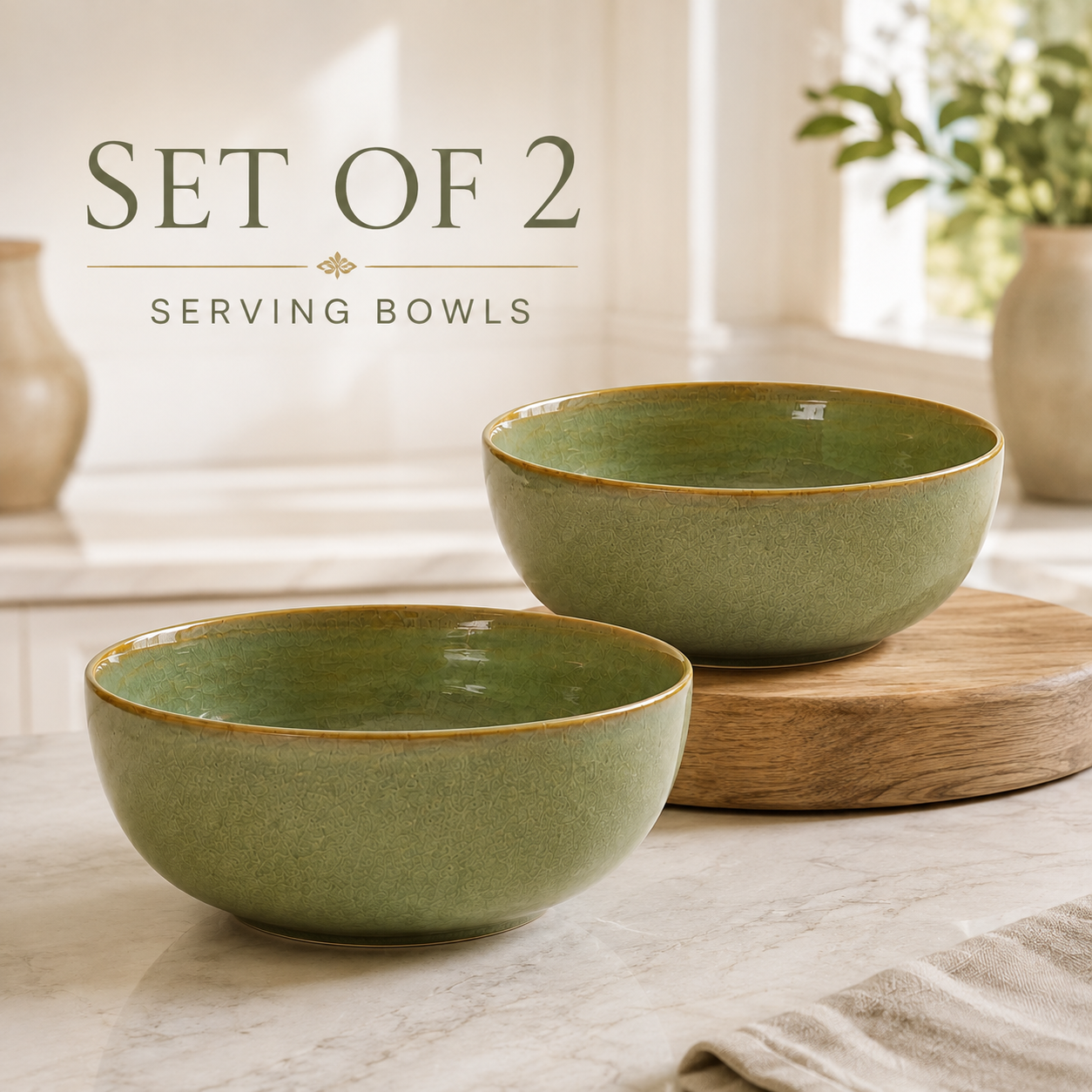 nestcase Ceramic Serving Bowls Set of 2 – Olive Green - image 2