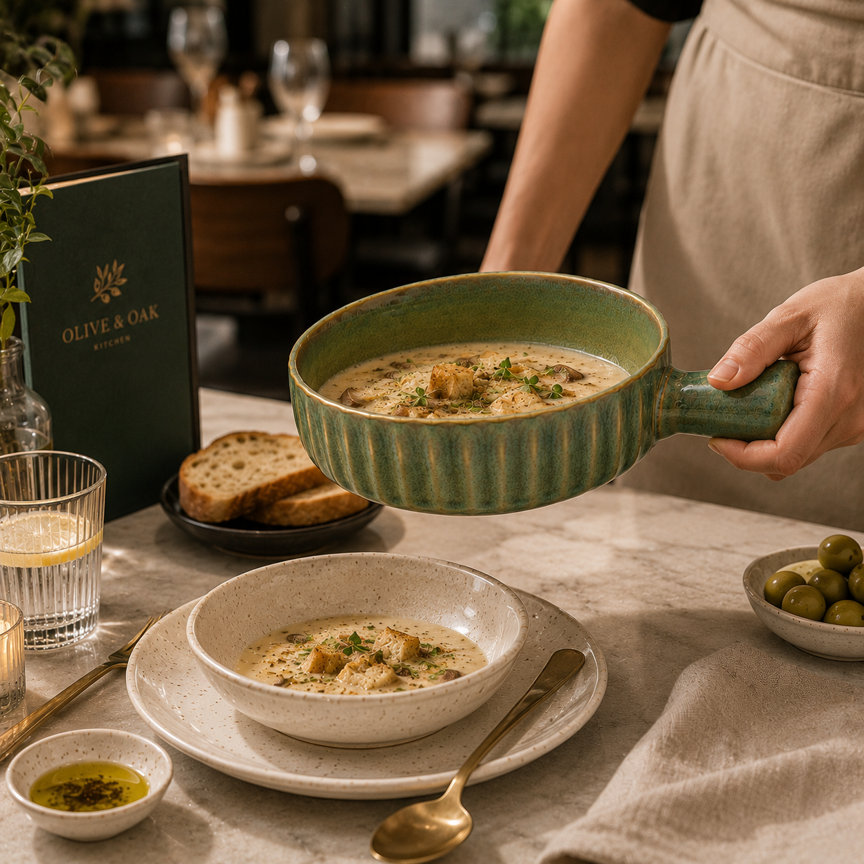 nestcase Porcelain Serving Bowl with Handle – Olive Green - image 5